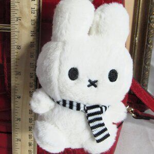 MIFFY PLUSH KEY CHAIN CHARM WHITE BUNNY + SCARF, KEY RING + PURSE HOOK NEW
